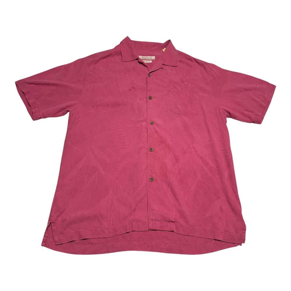Tommy Bahama Red Palm Print Loop‎ Collar Casual Button Down Shirt Mens Large